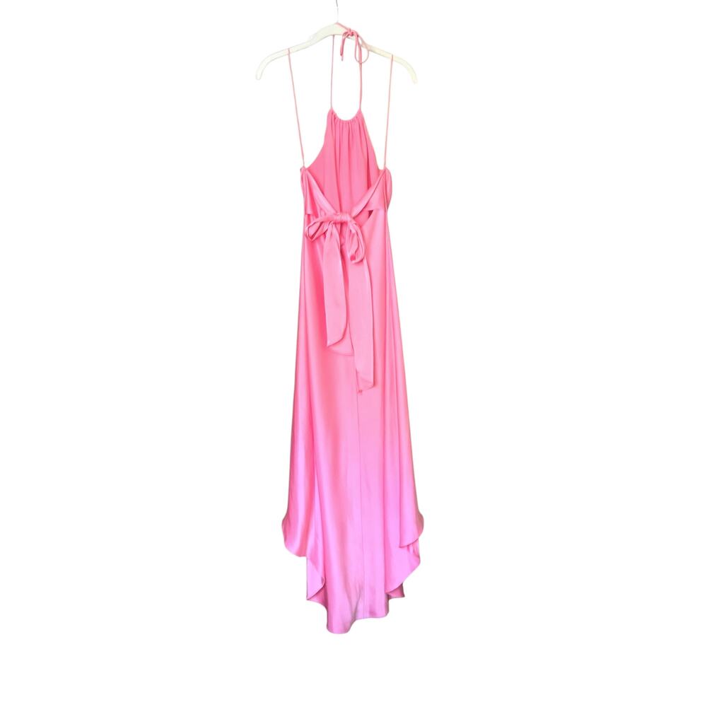 Alice + Olivia Rayni Pink Bow Detailed Satin Halterneck Maxi Dress NWT Size 8 - Picture 5 of 8